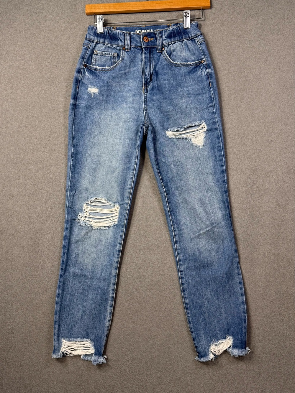 Rewash Distressed High-Rise Cropped Jeans - Medium Light Blue Wash, Size 1 / 25 - Picture 1 of 11